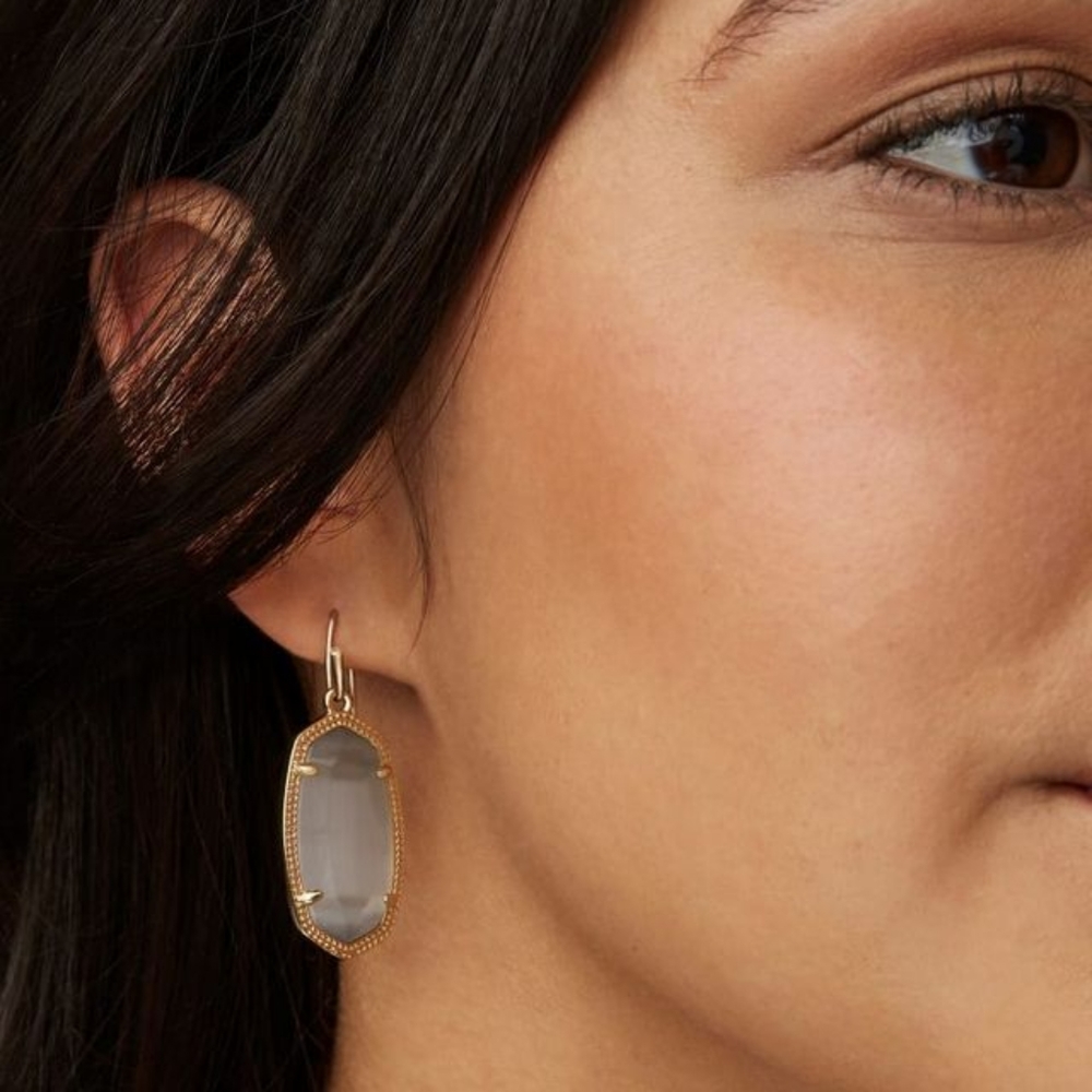Kendra Scott Dani Gold Drop Earrings in Goldstone Glass NEW - Picture 3 of 3
